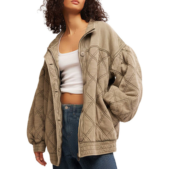 NWT Free People Juno Quilted Jacket sz Medium Oversized Cotton Bomber Coat - Picture 1 of 10